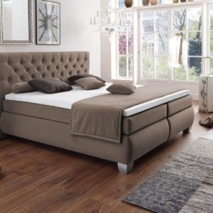 Boxspringbett Bari - Stoffbezug hellbraun